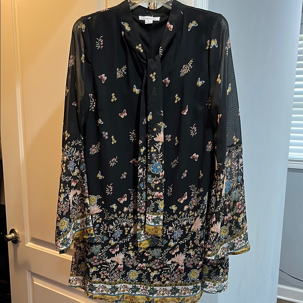 Love Riche Black Blouse with Floral Design